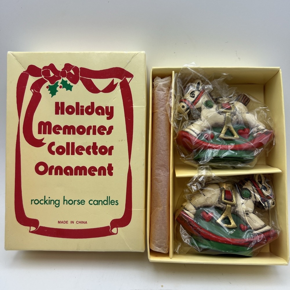 Vintage Holiday Memories Collector Ornament Rocking Horse Candle Holders NIB